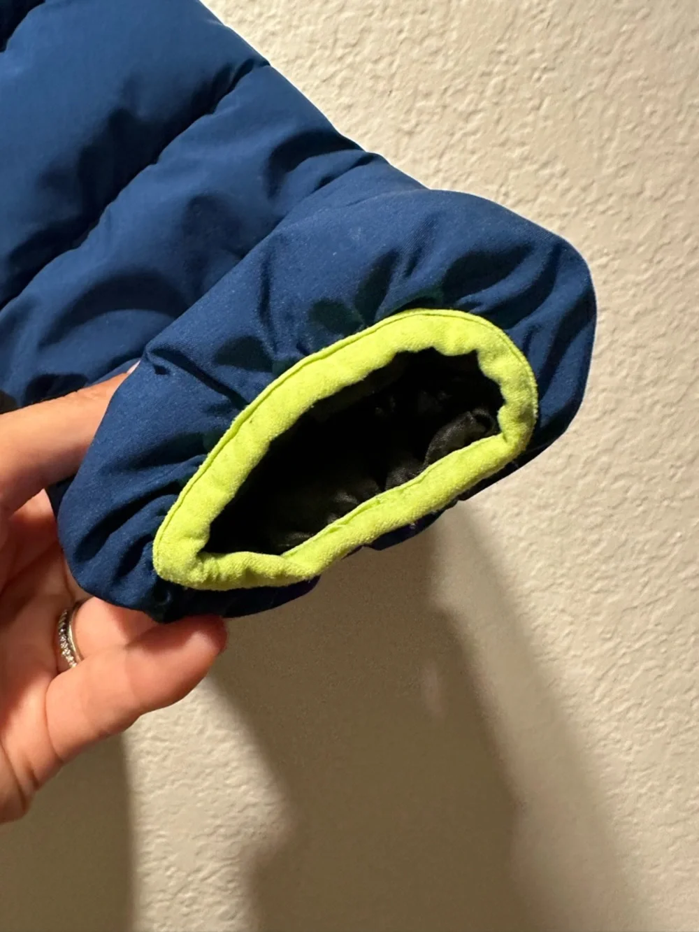 Gerry Boys 2T Blue Puffer Jacket Blue and Neon Green Winter Coat Hooded Kids - Picture 6 of 8